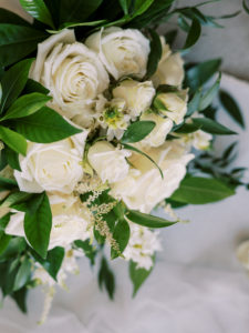 White and Green Wedding Floral Bouquet at Channel Side Wedding in Palm Coast, Florida. Taken by Ashley Dye Photography, a Florida Wedding Photographer.