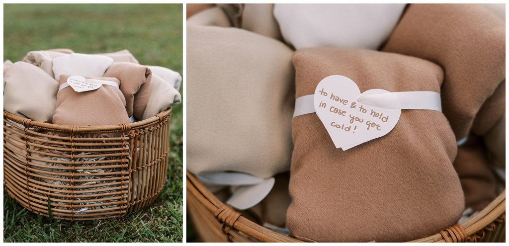 Blankets in basket for ceremony Taken by Ashley Dye Photography, a St. Augustine Florida Wedding Photographer.