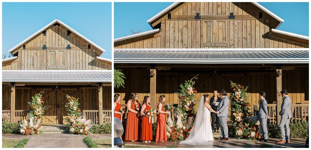 Bride and groom saying vows at Belle Oaks Barn. Taken by Ashley Dye Photography, a St. Augustine Florida Wedding Photographer.