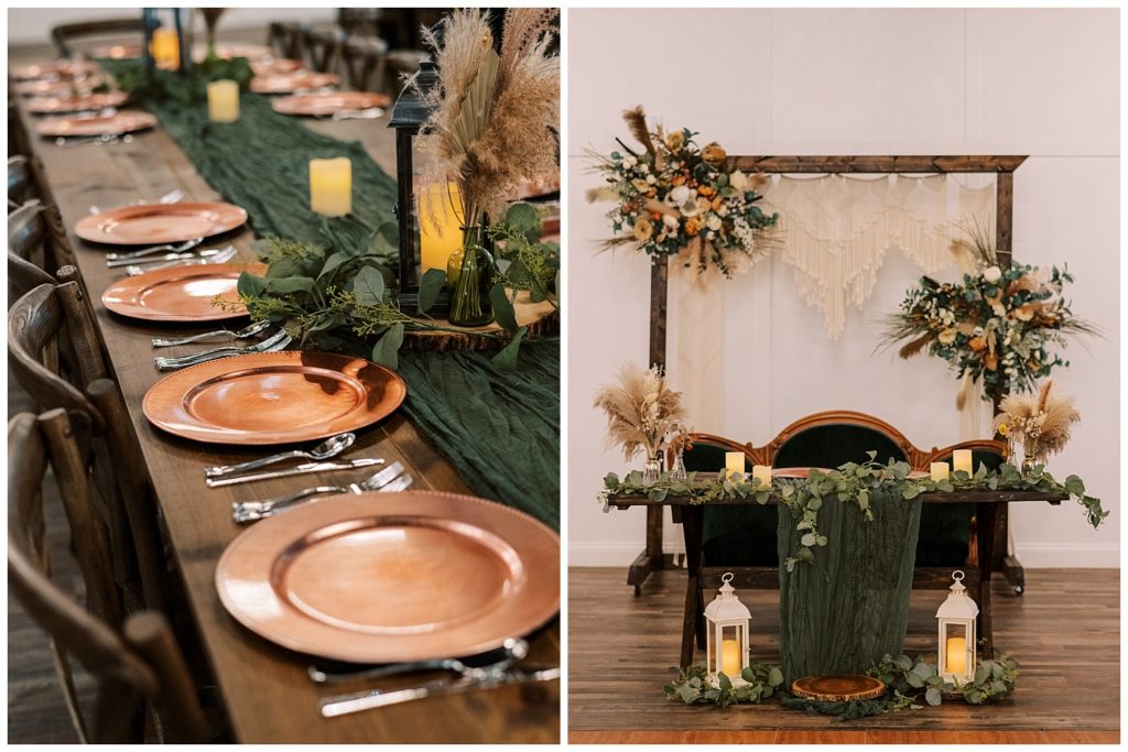 Wedding reception décor at an Ever After Farms Vineyard Wedding in North Florida.