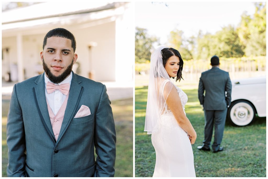 Bride and groom before first look for an Ever After Farms Vineyard Wedding in North Florida.