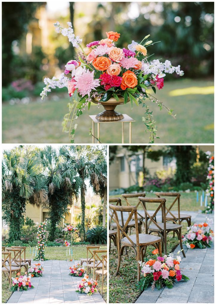 Bright and colorful summer wedding ceremony decorations